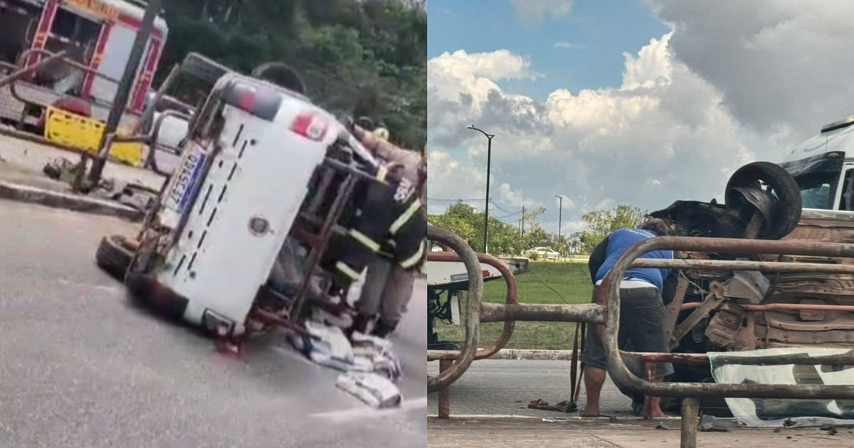 Carro capota na Avenida Pedro Alvares Cabral, em Belém
