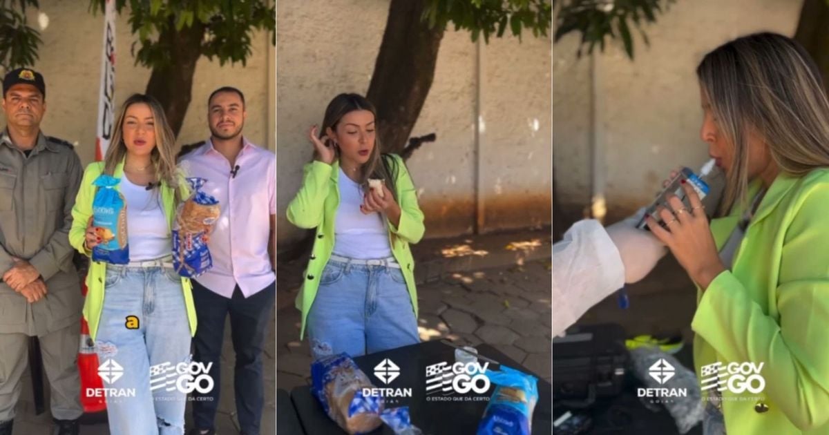 Momentos do vídeo publicado, onde o teste com os pães é realizado pelo Detran.