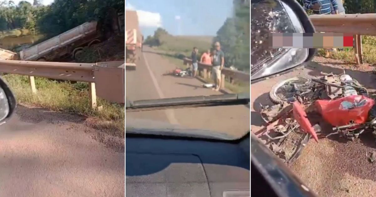 O acidente envolveu uma carreta e uma motocicleta.