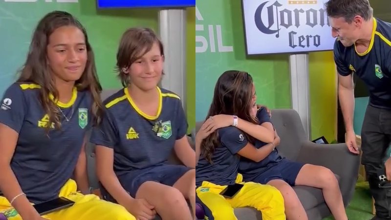 Filho do ator Murilo Rosa emocionado ao encontrar Rayssa Leal.