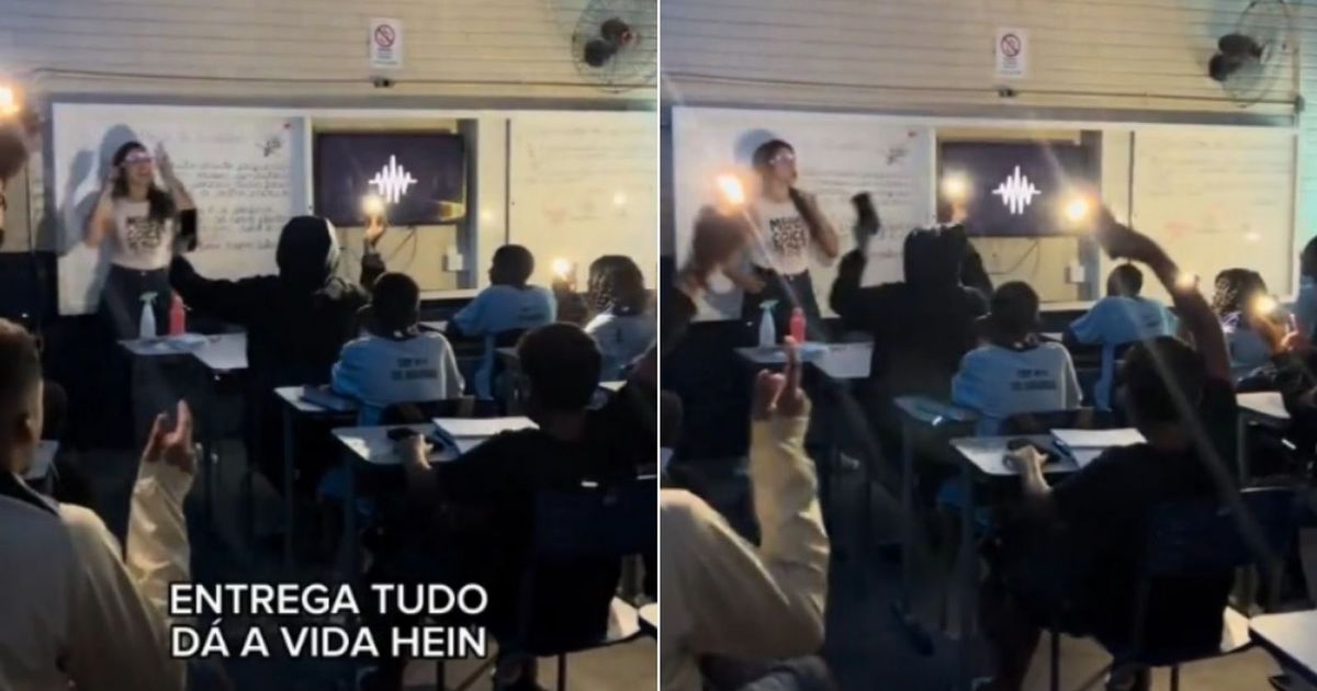 Momento que a professora ensina os alunos com funk.