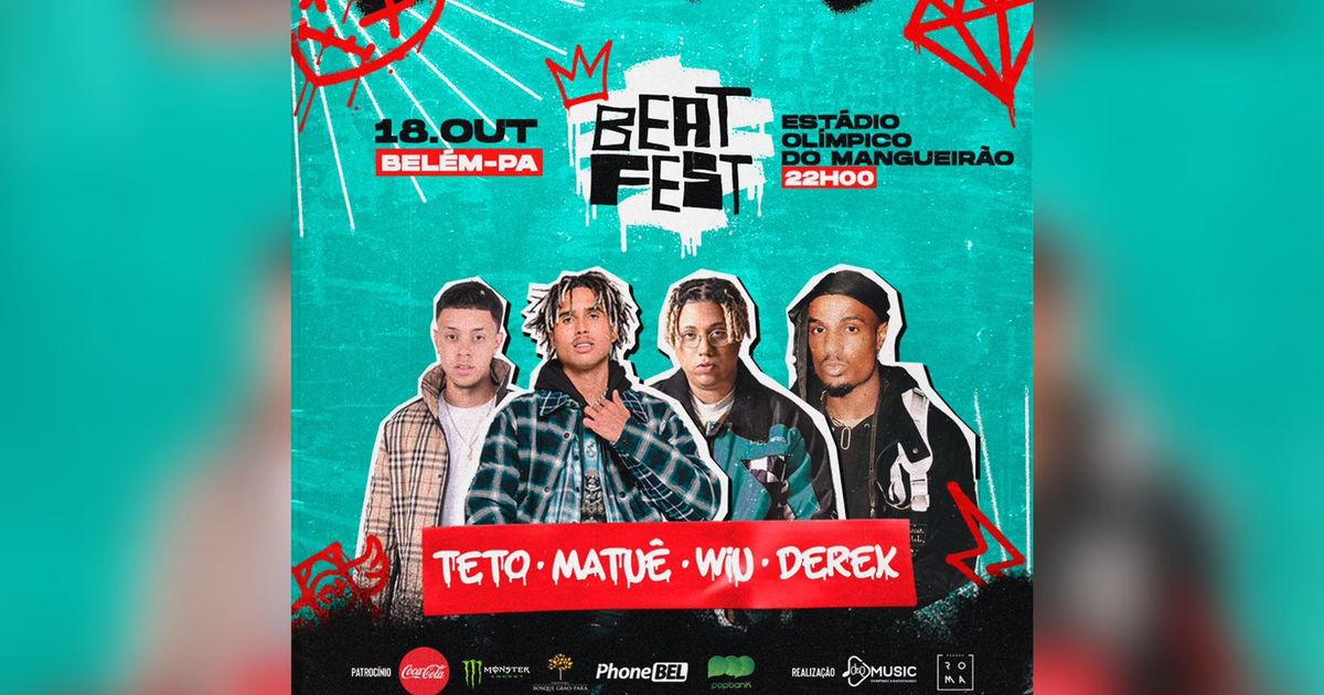 O evento vai reunir grandes nomes da música como Teto, Matuê, Wiu, Derek e muito mais.