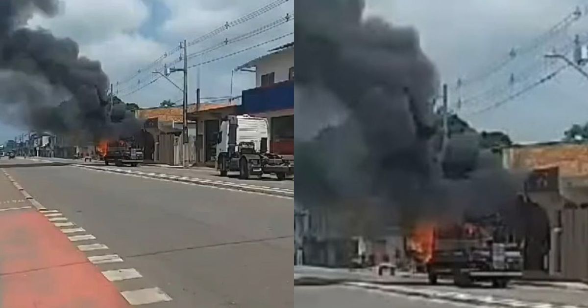 Um caminhão pegou fogo na rodovia do Tapanã, na manhã deste sábado, 28.