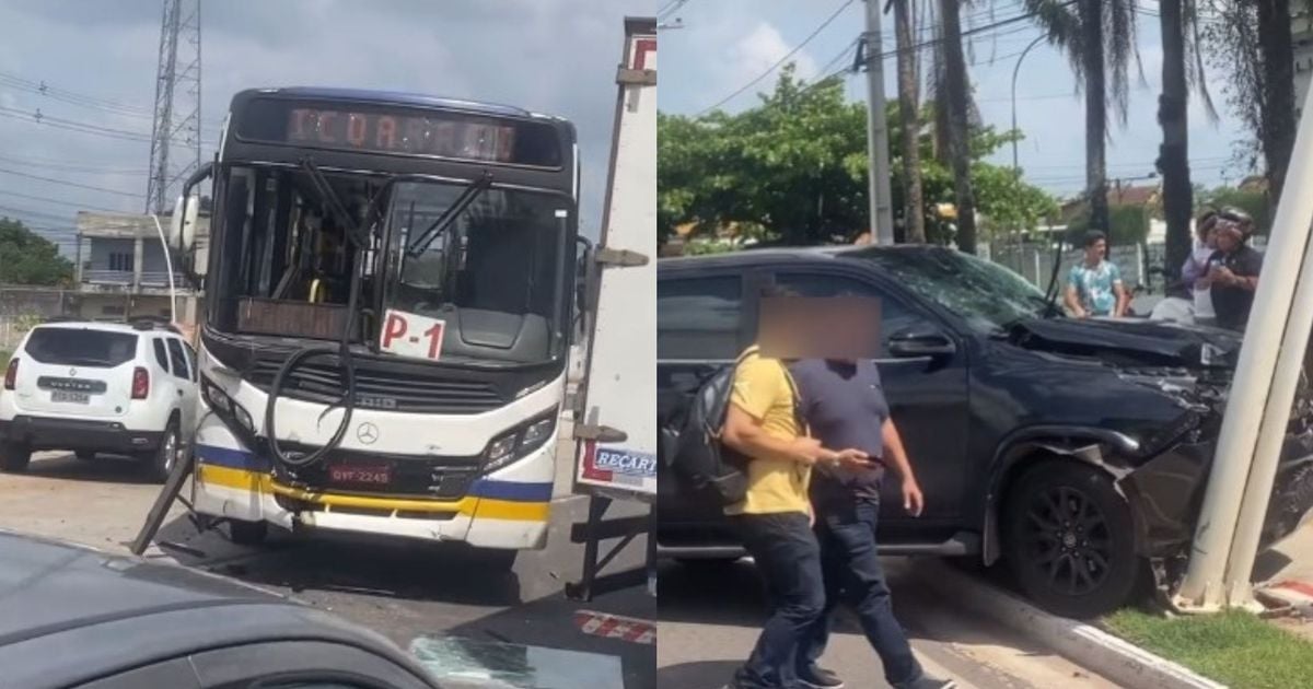 Vídeo: Acidente entre carro e ônibus deixa trânsito lento na Augusto Montenegro; confira