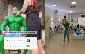 Tia atende pedido de sobrinho, leva 'Hulk' para festa infantil e viraliza; assista