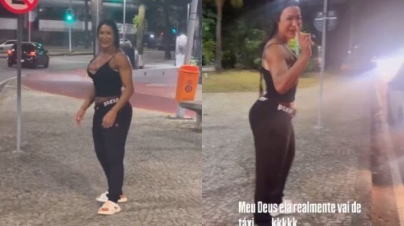 A influencer e modelo de fisiculturismo, Gracyanne Barbosa na rua, após sair do seu carro ao ver uma barata.