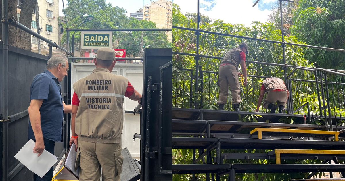 O Corpo de Bombeiros realiza a última vistoria nas arquibancadas instaladas na avenida Pres. Vargas, para a Trasladação e Círio de Nazaré.