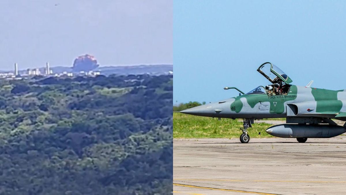 Durante treinamento, caça da força aérea caí em Natal; piloto conseguiu se ejetar