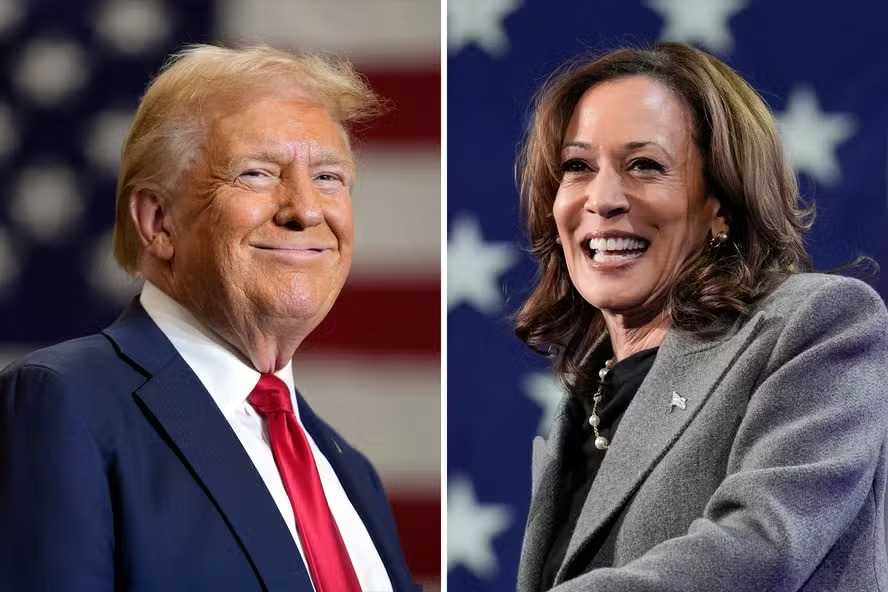 O ex-presidente republicano Donald Trump e a vice-presidente democrata Kamala Harris.