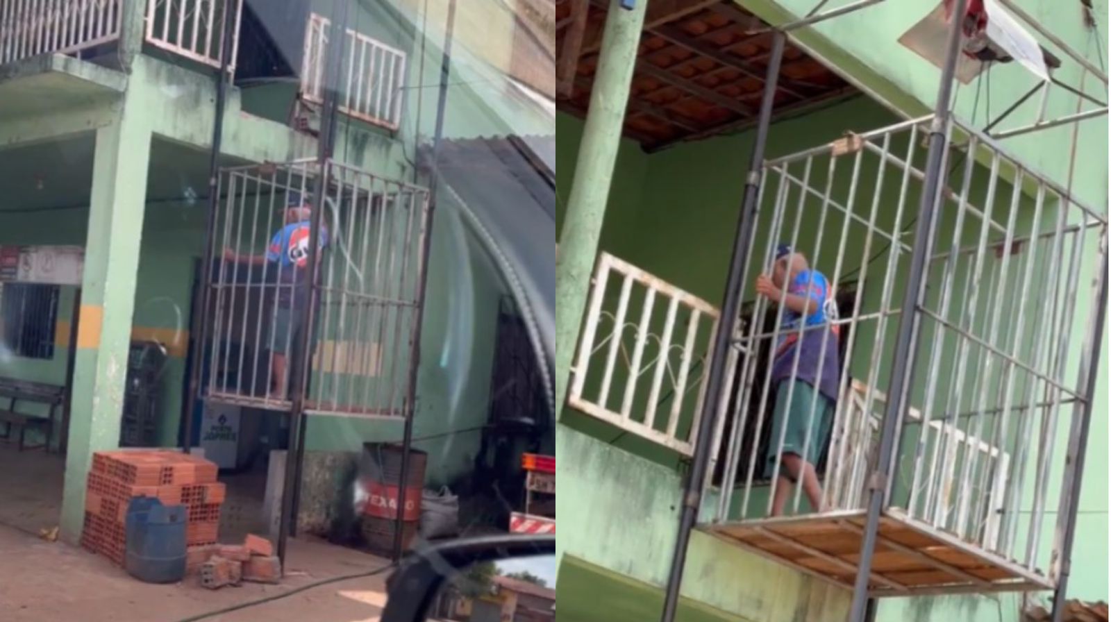 Um idoso, que não teve a sua identidade revelada, improvisou um elevador em sua casa, após se recusar a comprar um elevador residencial. 