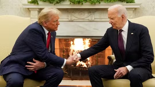 Atual presidente dos EUA, Joe Biden e presidente eleito Donald Trump.