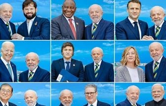 Em fotos com chefes de Estado no G20, Lula posa sério com presidente da Argentina