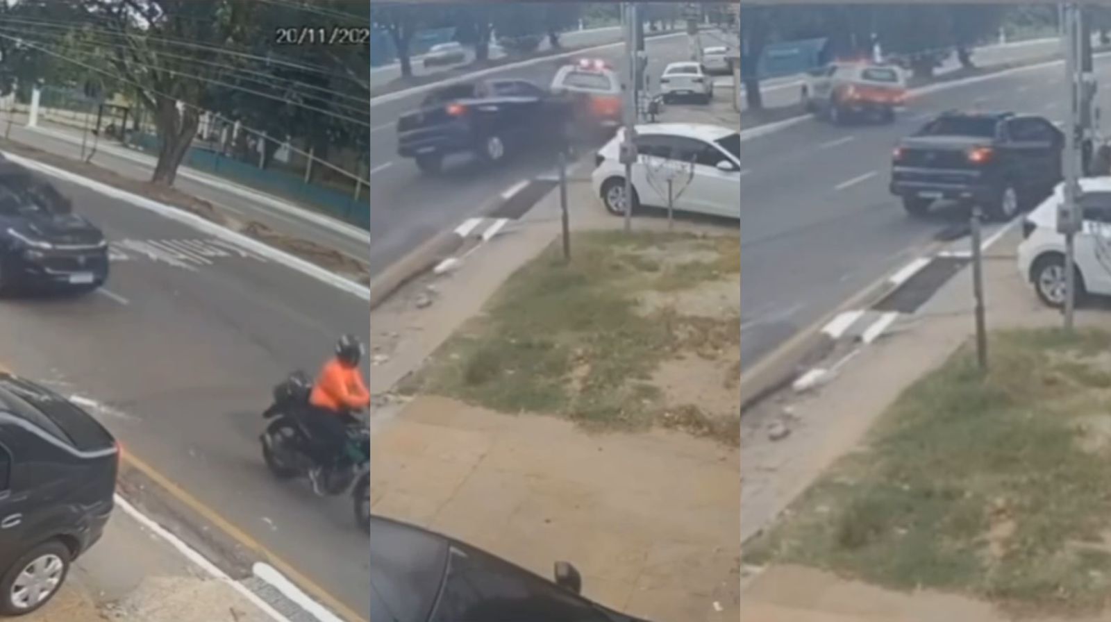 Um carro de passeio atropelou uma motociclista e colidiu com uma viatura da PM que estava estacionada na avenida Pedro Álvares Cabral, no bairro da Marambaia, em Belém.