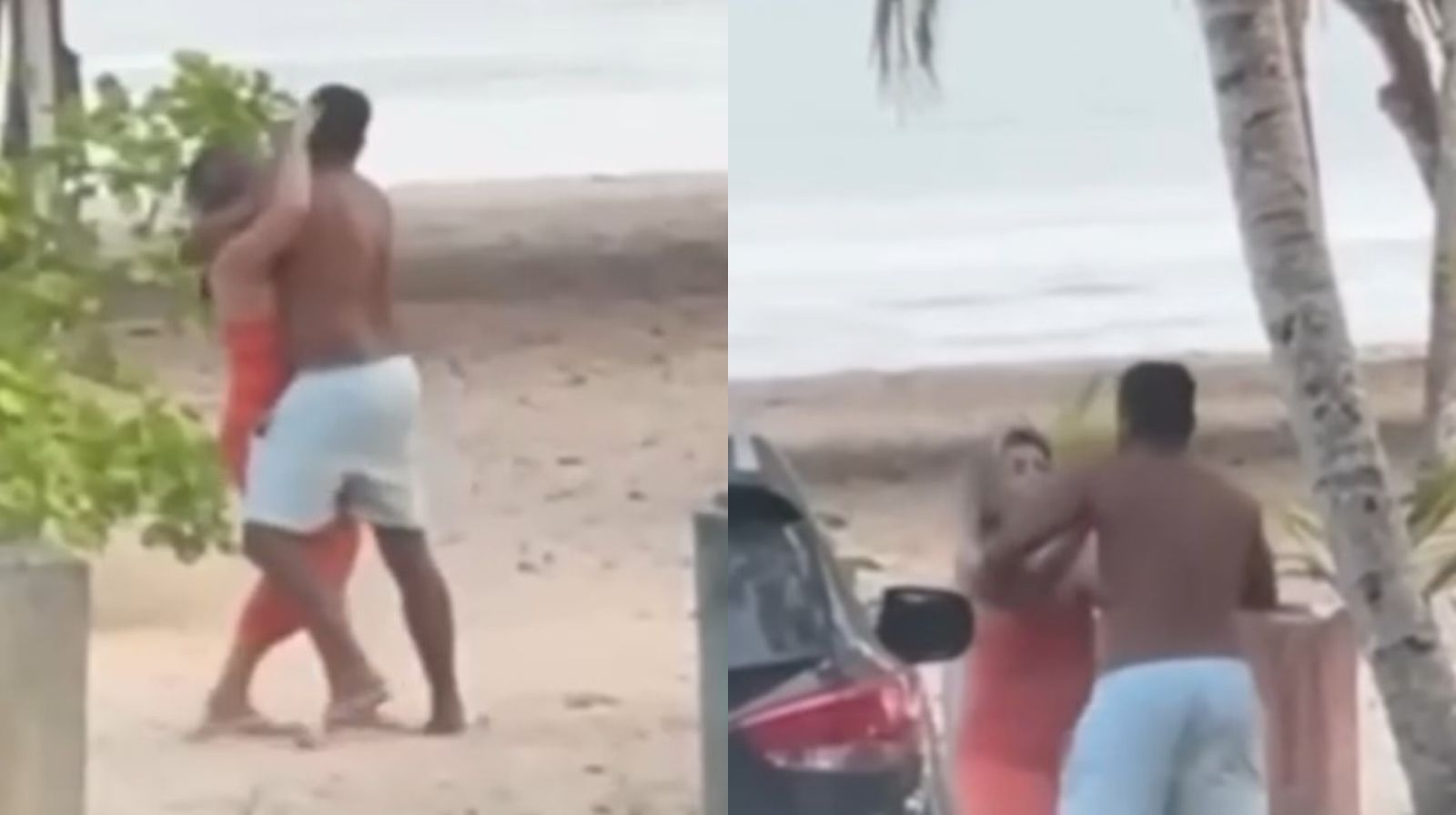 Momento que a mulher é agredida pelo homem.