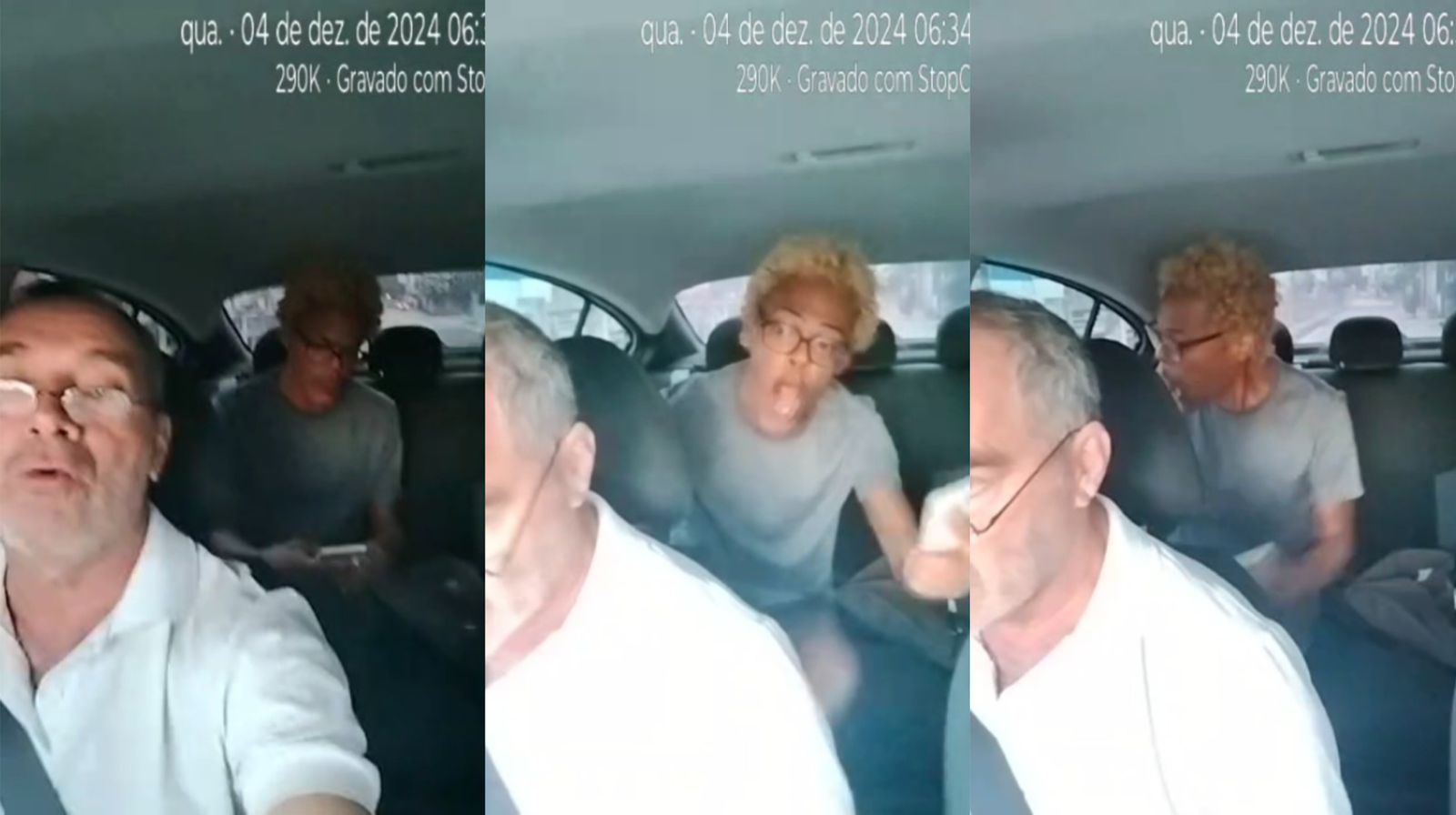 Um vídeo mostra toda a ação do passageiro, quando liga a câmera do seu celular e inicia a confusão, dizendo que está sendo agredido pelo motorista de aplicativo.