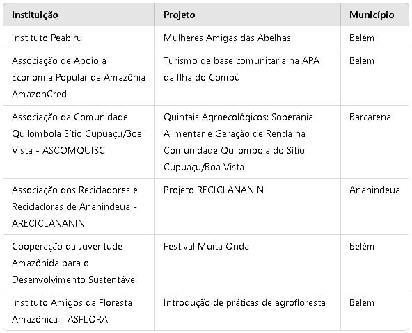 Iniciativas selecionadas no edital