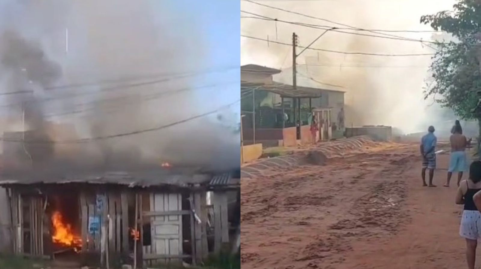 Uma casa de madeira pegou fogo no bairro do Tapanã, em Belém.