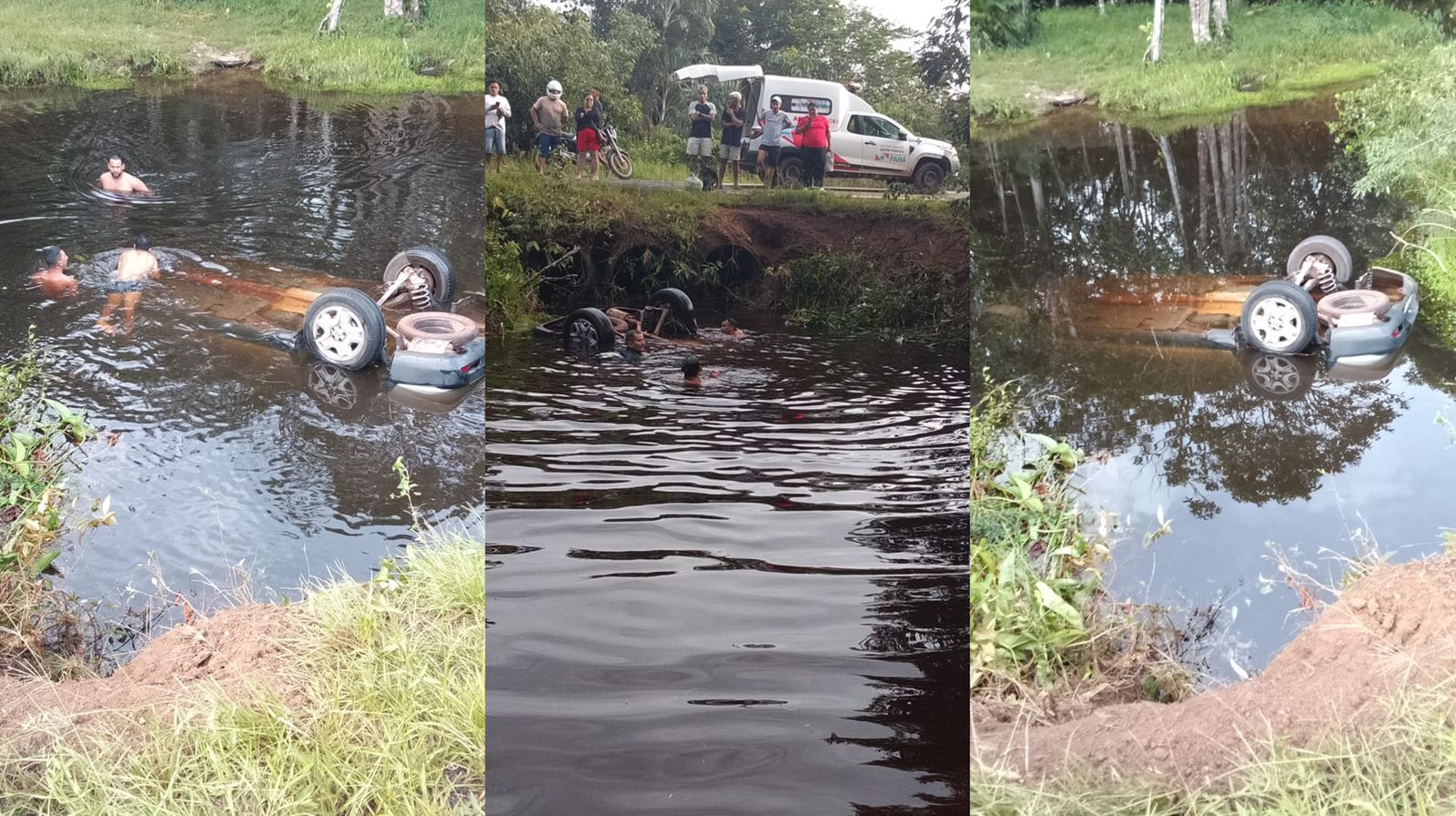 Duas pessoas morrem afogadas após carro cair em Igarapé na estrada de Colares, no Pará.