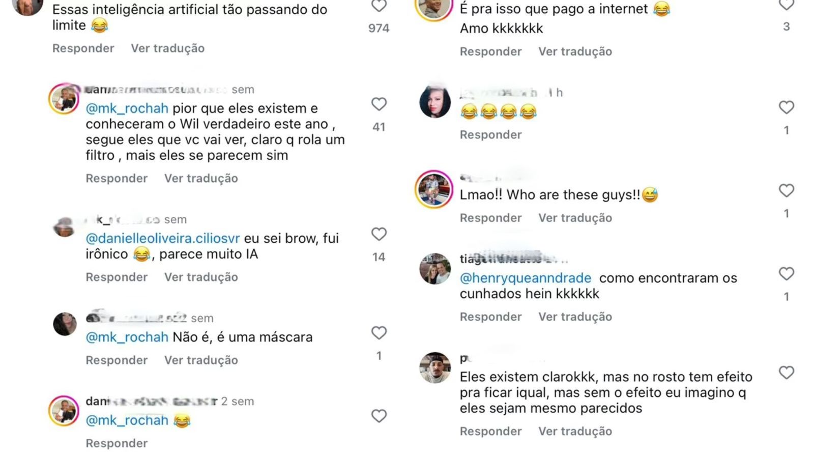 Comentários nas redes sociais.