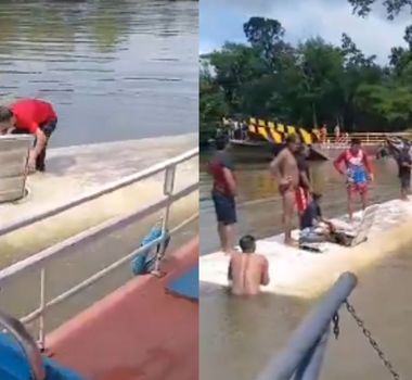 Imagem - Vídeo: ônibus cai de balsa durante travessia próximo de Moju, no Pará