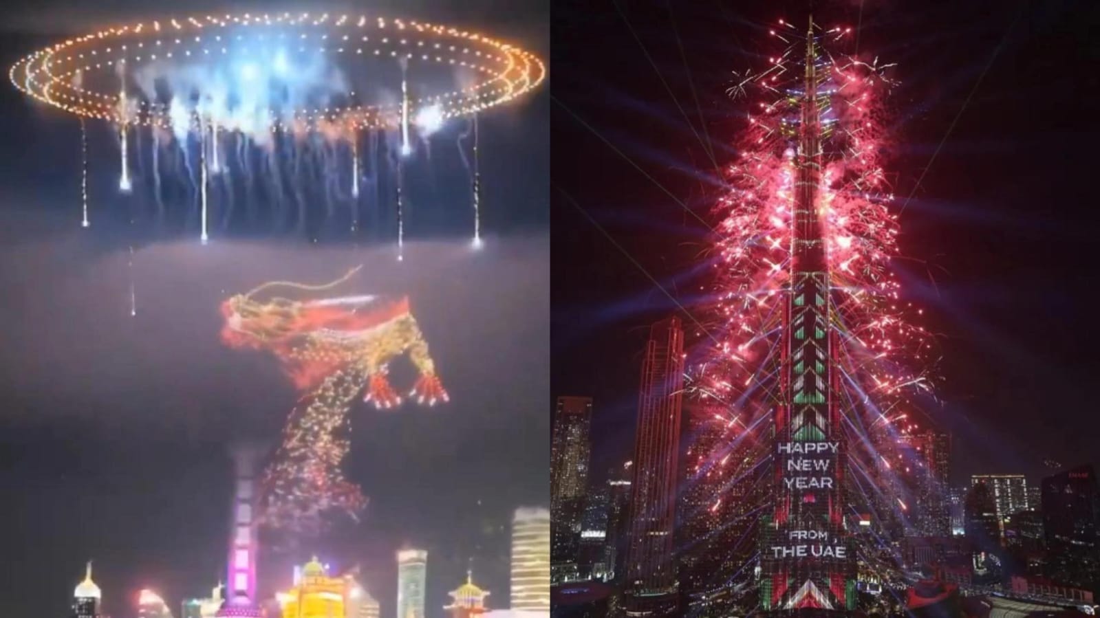 Virada do ano em Xangai e em Dubai.