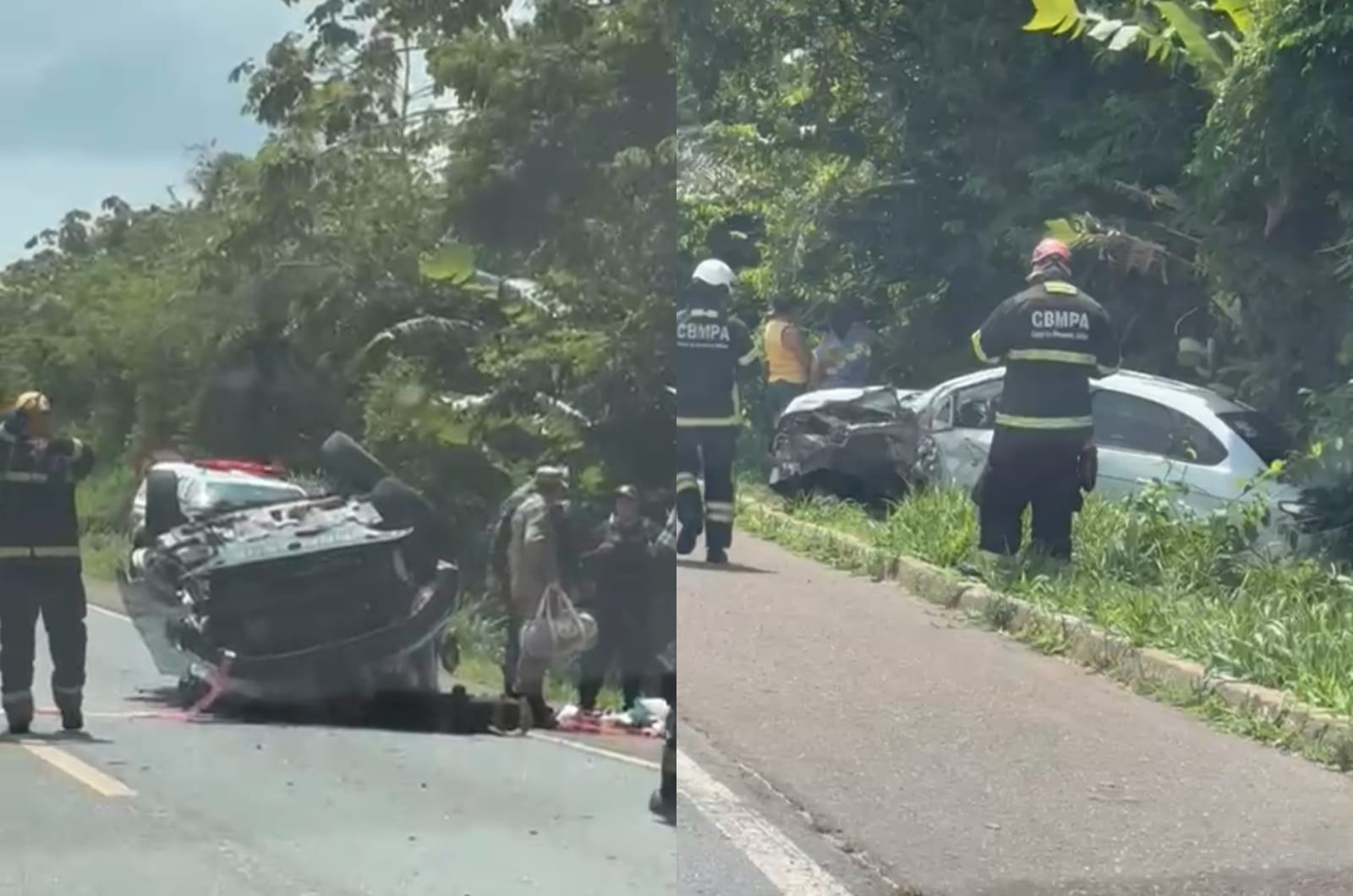 É possível ver os dois veículos destruídos com a força do impacto. Um deles chegou a capotar na pista.