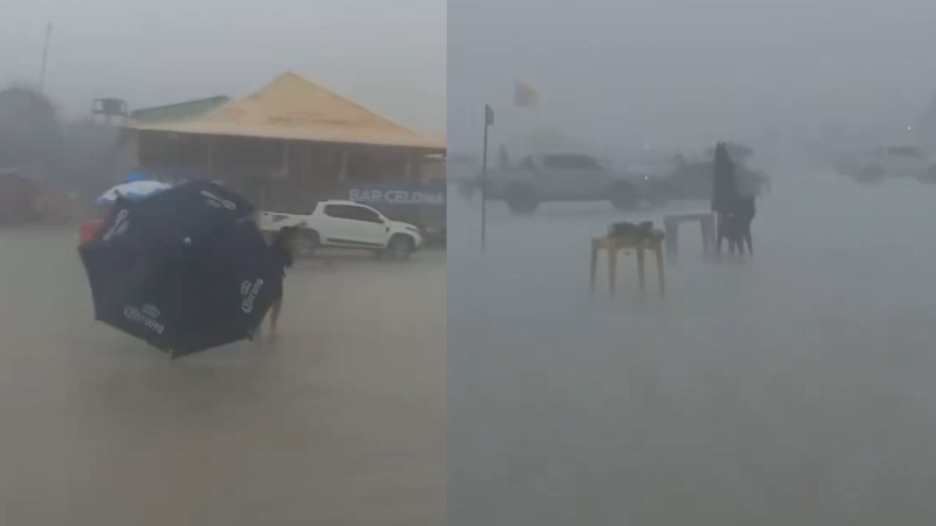 A chuva surpreendeu banhistas na praia do Atalaia