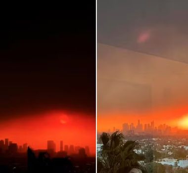 Imagem - Fernanda Torres registra céu vermelho causado por incêndio florestal em Los Angeles