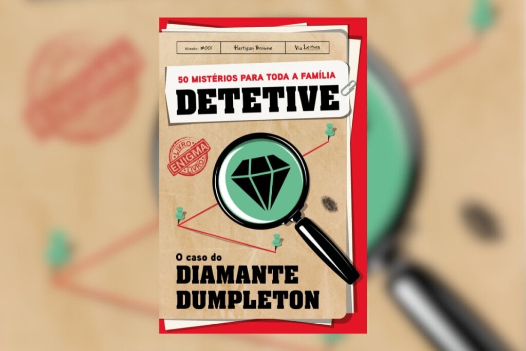 &#8220;Detetive: O Caso do Diamante Dumpleton&#8221; propõe ao leitor desvendar o mistério do roubo de um valioso diamante (Imagem: Divulgação | Editora Via Leitura)