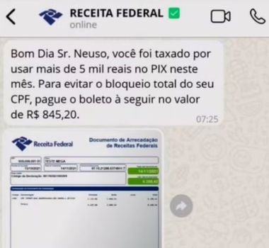 Imagem - Receita Federal alerta para tentativa de golpe com falsa cobrança de taxa sobre o PIX