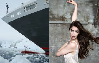 Bailarina impressiona ao dançar no bulbo de navio em meio ao mar congelado