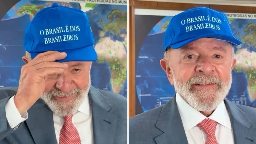 Imagem - Após ministros, Lula posa com boné escrito 'O Brasil é dos Brasileiros'