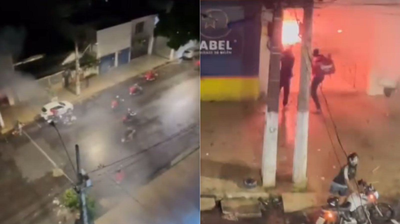 Um grupo de entregadores por aplicativo soltou fogos de artifício em frente a uma residência localizada na travessa Humaitá, em Belém.