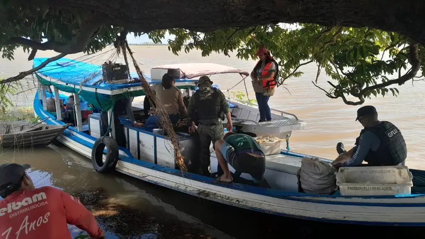 Cerca de 150 kg de pescado foi apreendido na Base Integrada Fluvial Candiru, no município de Óbidos.