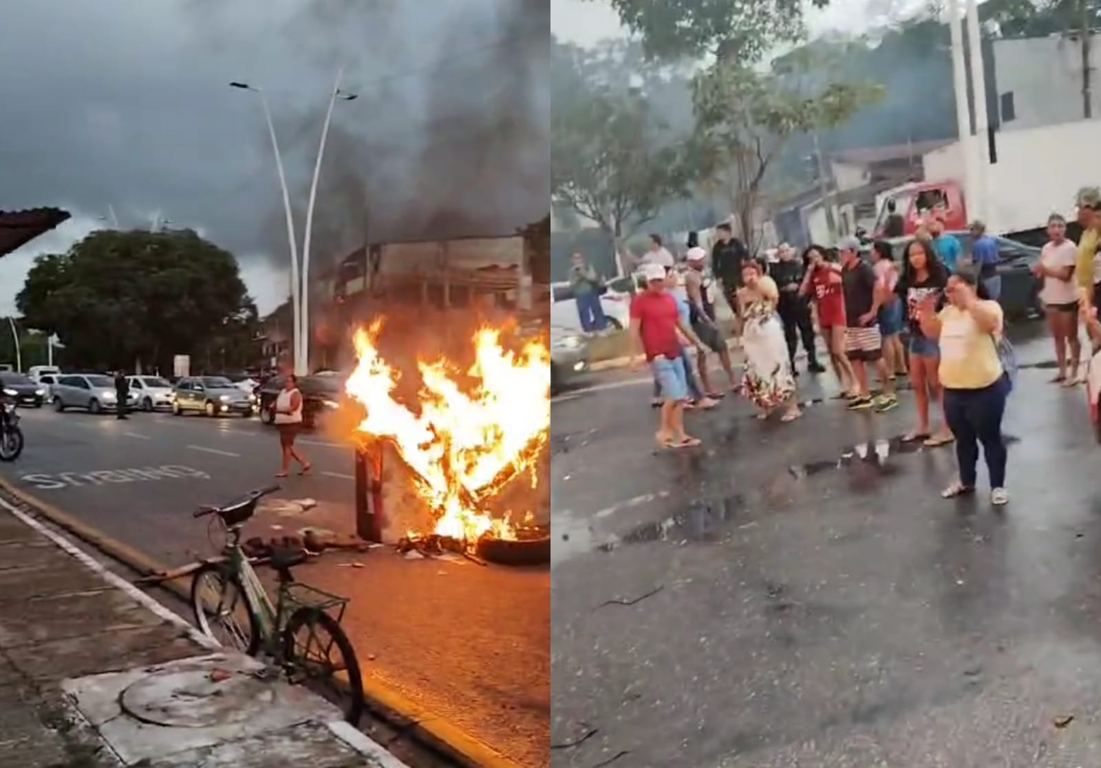 Manifestantes bloqueiam avenida João Paulo II em Belém após idoso ser atropelado.