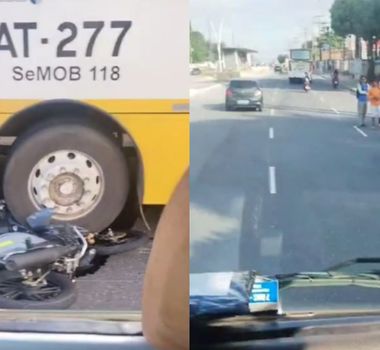 Imagem - Vídeo: acidente entre ônibus e motocicleta causam lentidão no trânsito na Augusto Montenegro