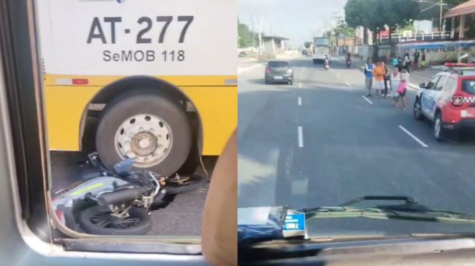 Imagem - Vídeo: acidente entre ônibus e motocicleta causa lentidão no trânsito na Augusto Montenegro