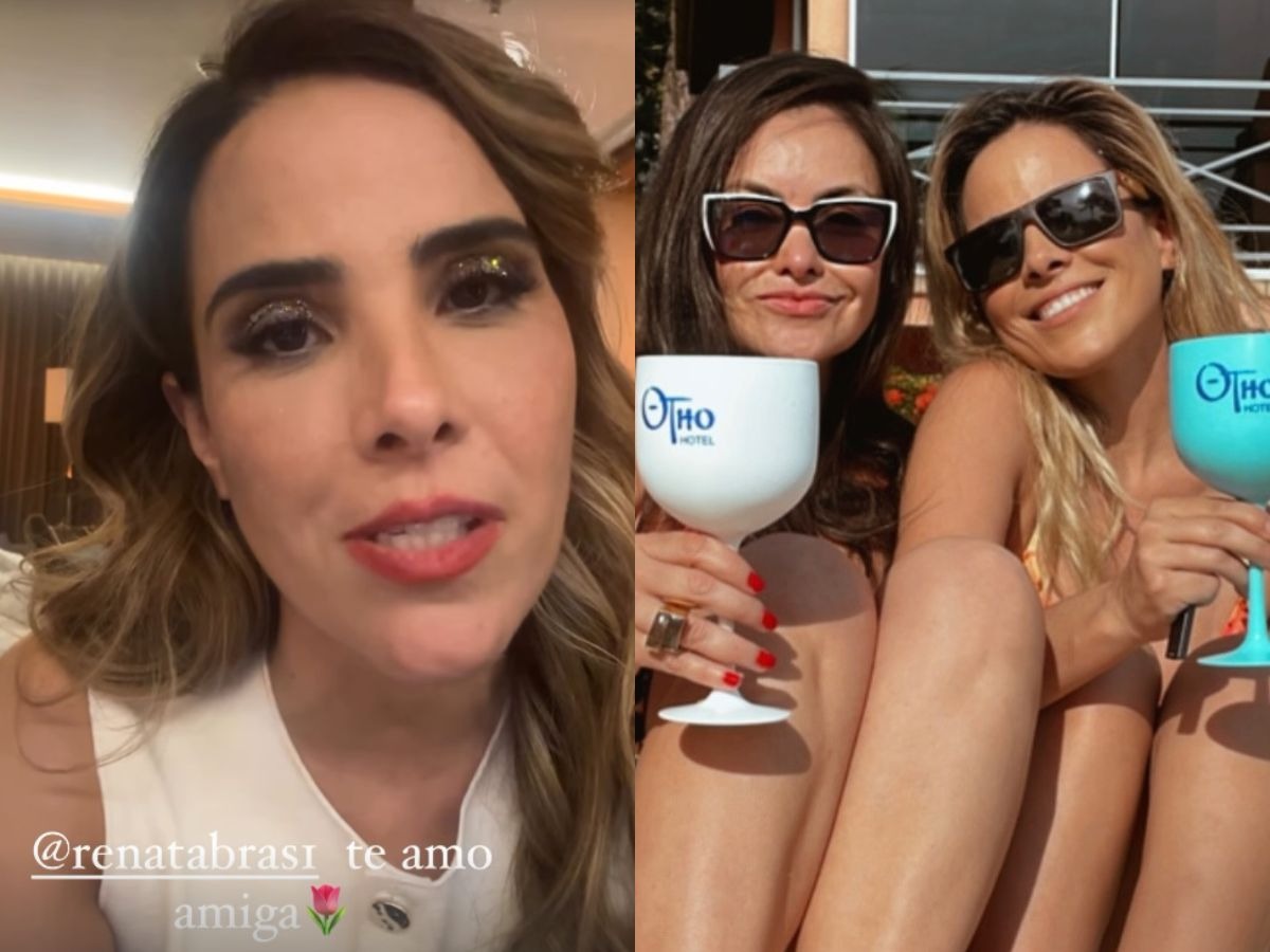 A atriz Renata Brás, vista em piscina com o ator Dado Dolabella, se encontrou com a cantora Wanessa Camargo.