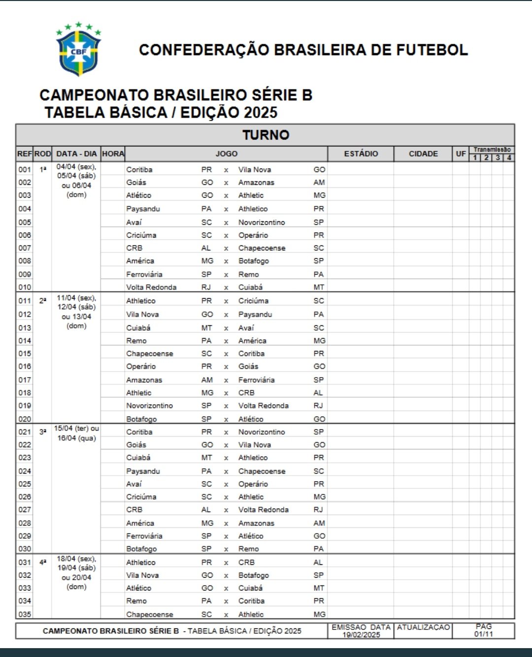 Primeiras rodadas da Série B.