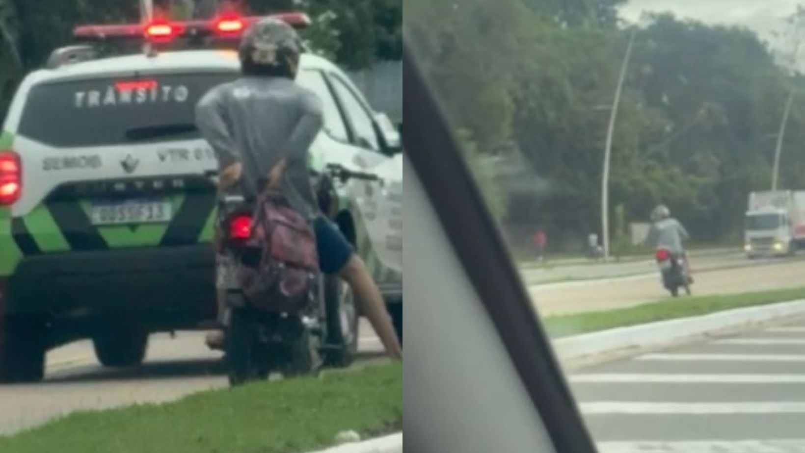 Imagem - Motociclista que andava irregular na faixa do BRT se atrapalha ao tentar fugir de fiscalização