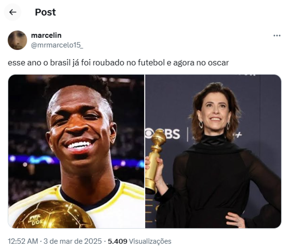 A derrota de Fernanda Torres para Mikey Madison na categoria de ‘Melhor Atriz’ rendeu diversos memes