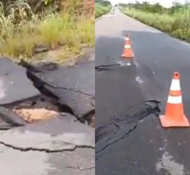 Imagem - Motorista faz alerta de asfalto cedendo na PA 263 entre Breu Branco e Goianésia do Pará