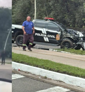 Imagem - Colisão entre viatura da Polícia Civil e caminhão é registrada na via do BRT em Belém