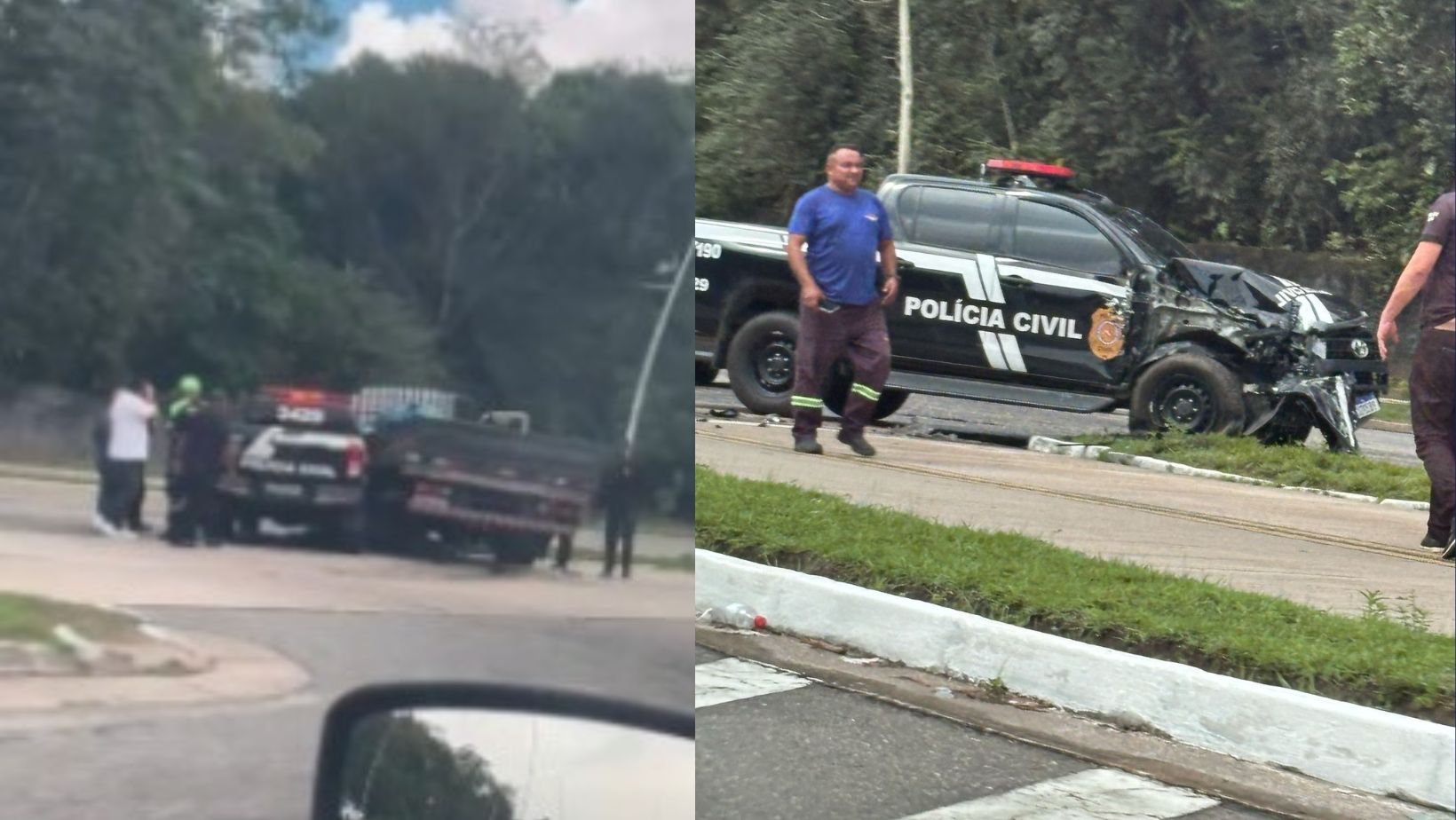 Imagem - Colisão entre viatura da Polícia Civil e caminhão é registrada na via do BRT em Belém