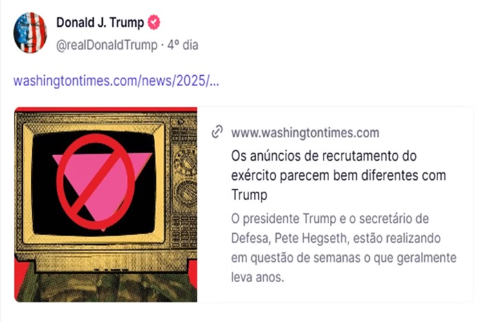 Imagem - Trump posta triângulo rosa, símbolo nazista para rotular homossexuais