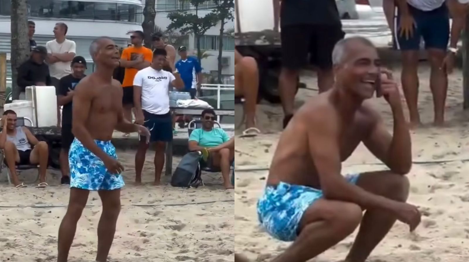 Romário durante uma partida de futevôlei nas areias do Rio de Janeiro.