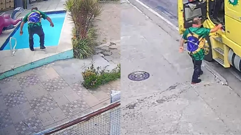 Imagem - Caminhoneiro é flagrado pulando em piscina de loja para se refrescar do calor intenso