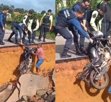 Imagem - Vídeo: motociclista se distrai e cai em buraco de Avenida em Capanema, no Pará