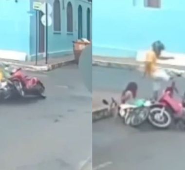 Imagem - Vídeo: motociclista causa acidente de trânsito e chuta mulher, no Pará