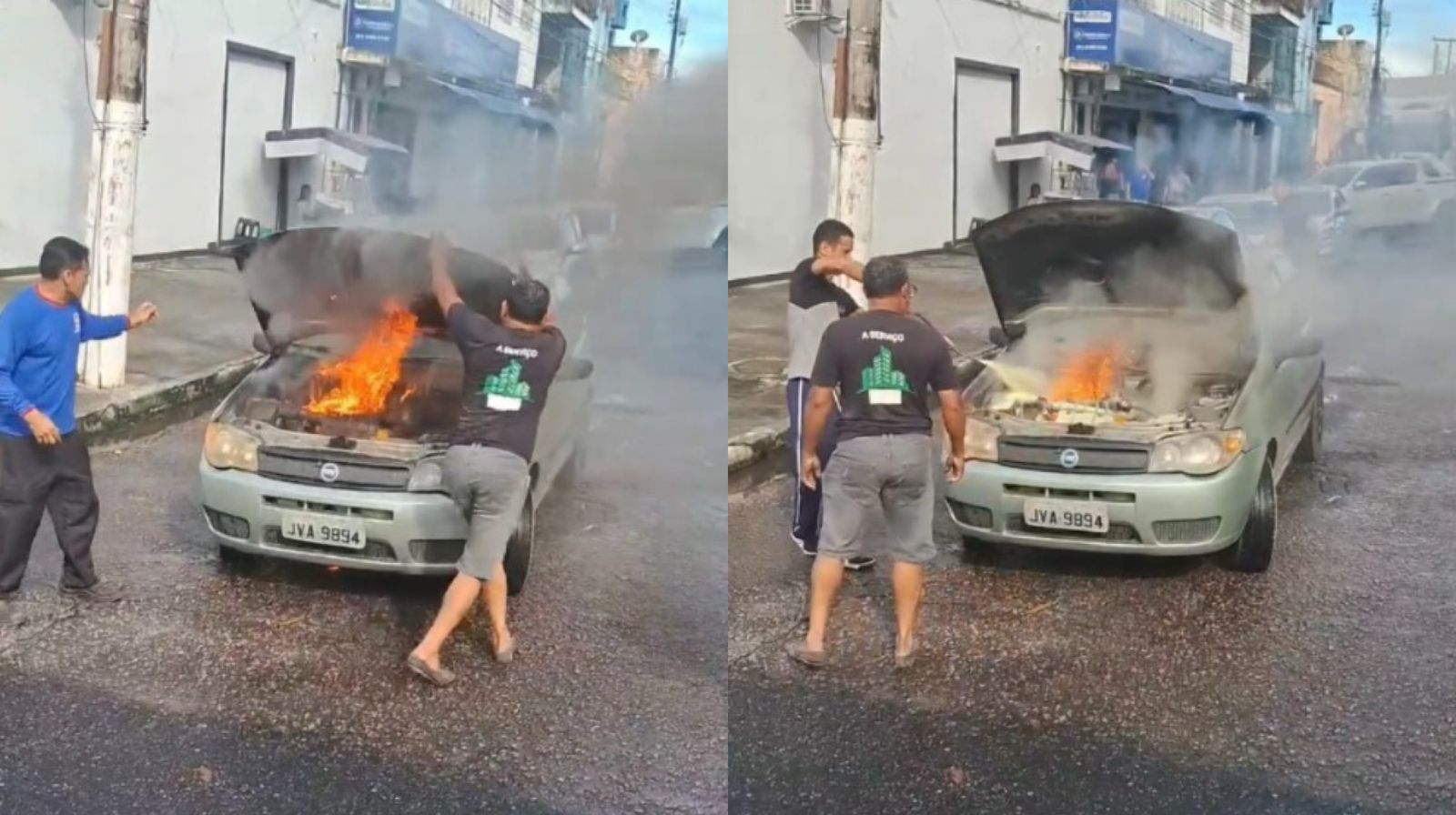 Na manhã desta terça-feira (18), um carro pegou fogo no bairro do Marco, em Belém.